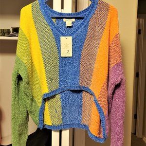 Luv Lane Striped Rainbow Chenille Cropped Pullover